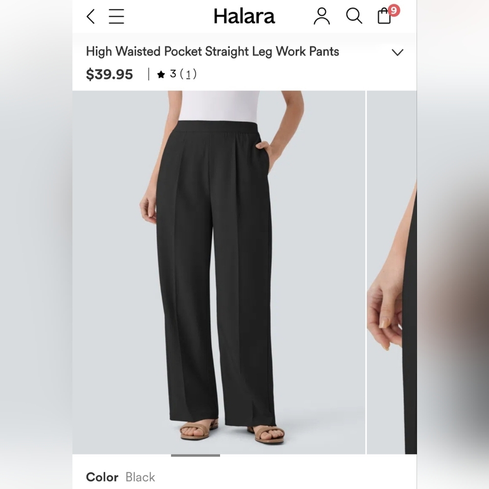 HALARA Black Straight Leg Pants with Pockets
